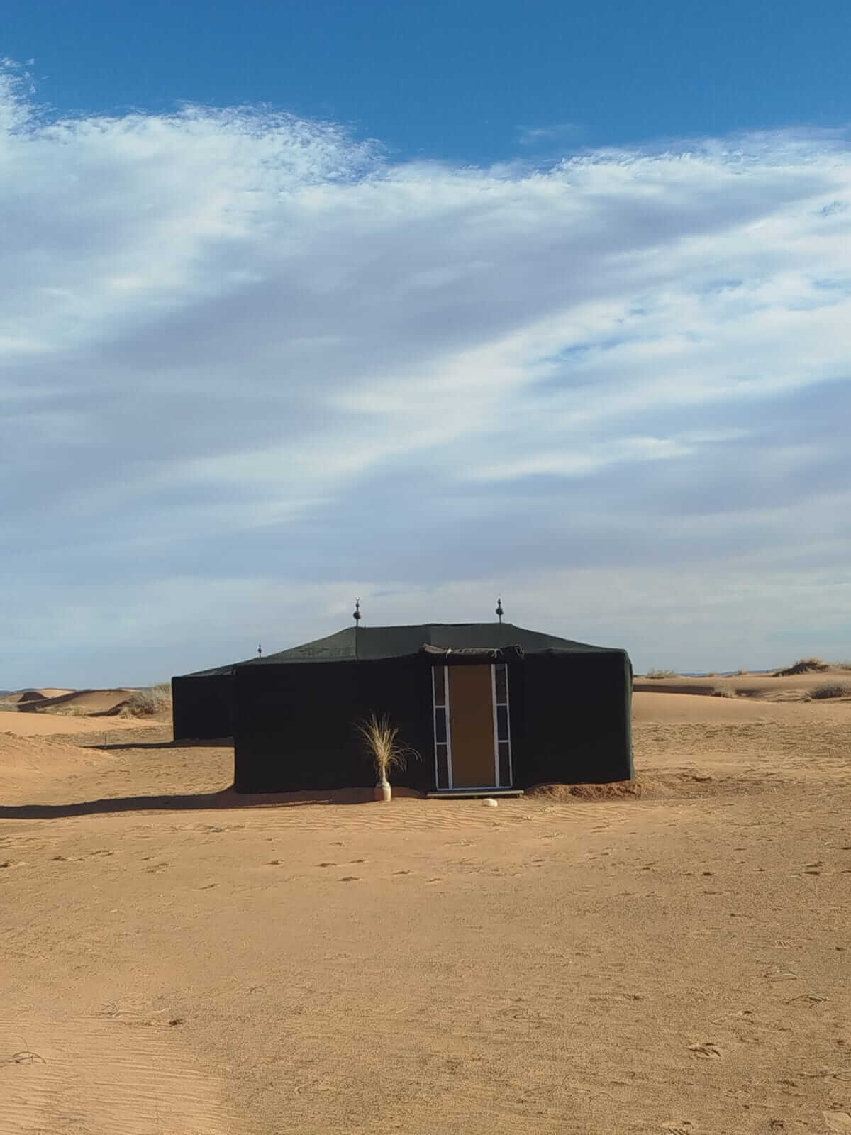 Desert camp location in Erg Chebbi dunes during 2 nights camel trekking in Merzouga